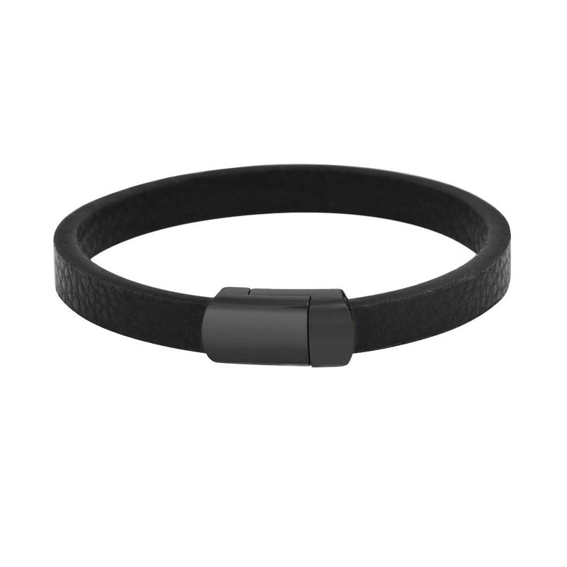 Geoffrey Beene Men's Genuine Pebbled Leather Bracelet with Stainless Steel Closure (Black) - Image 1